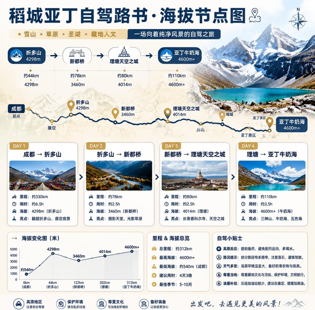 稻城亚丁自驾路书·海拔节点